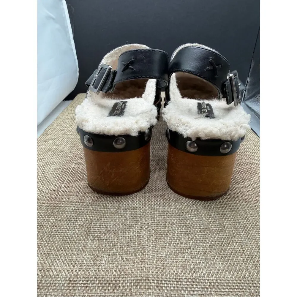Kelsi Dagger Black Leather Clogs with Brown Sole - Picture 4 of 11